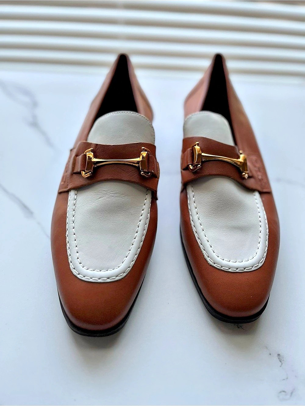 ZARA Cognac & White Loafers Like New